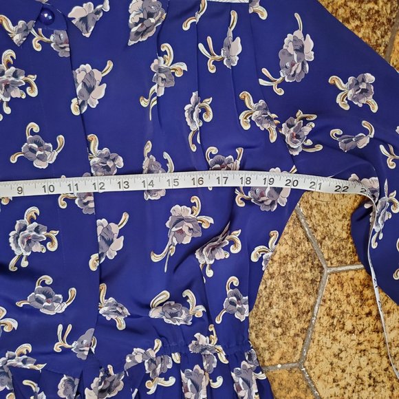 VINTAGE DRAPERS & DAMONS Cottage Core Blue FLORAL Pleated DRESS Long Sleeve SZ M - Picture 14 of 16